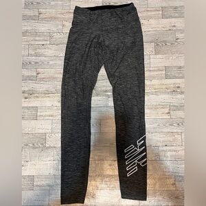 NEW BALANCE NB Dry Black Gray Athletic Leggings White Logo Left Leg Womens XS